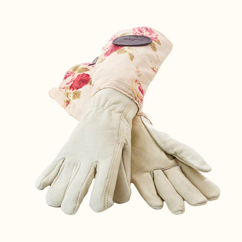 Pink Floral English Leather & Linen Gardening Gloves – Small